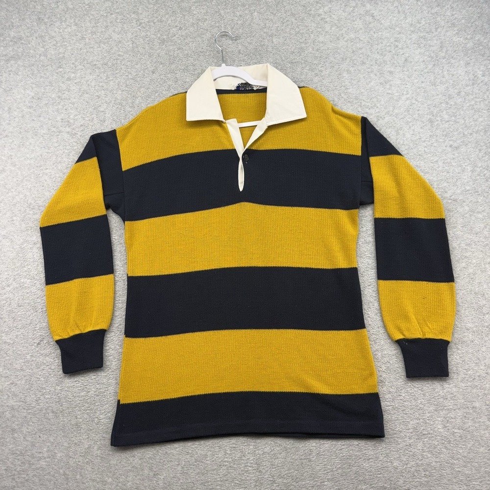 Vintage 70s Knit Sweater Collared Rugby Shirt Acrylic Heritage LS Men's L RARE
